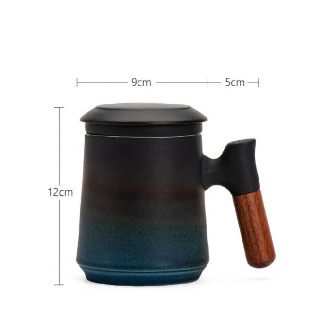 Japanische Keramische Teetasse Set mit Sieb und Deckel Handgemacht