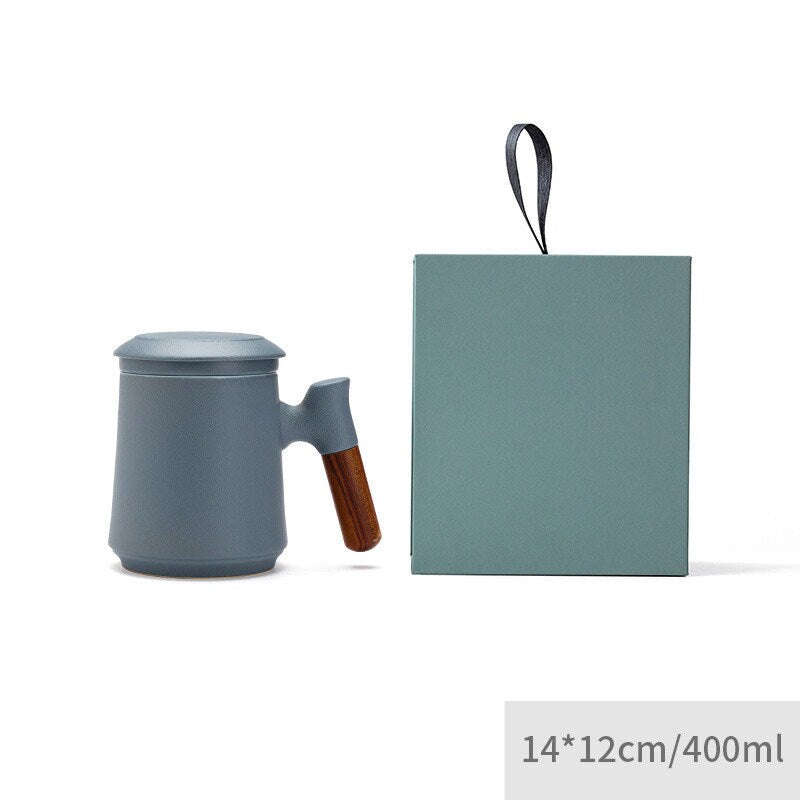 Japanische handgefertigte Keramik-Teetasse-Set mit Sieb und Deckel