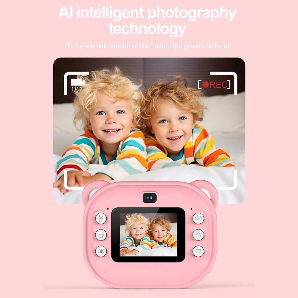 1080P Kinder Digitalkamera mit Thermodruck, 2,4-Zoll IPS-Bildschirm, Selfie & Video, Autofokus, inklusive 2 Druckpapierrollen