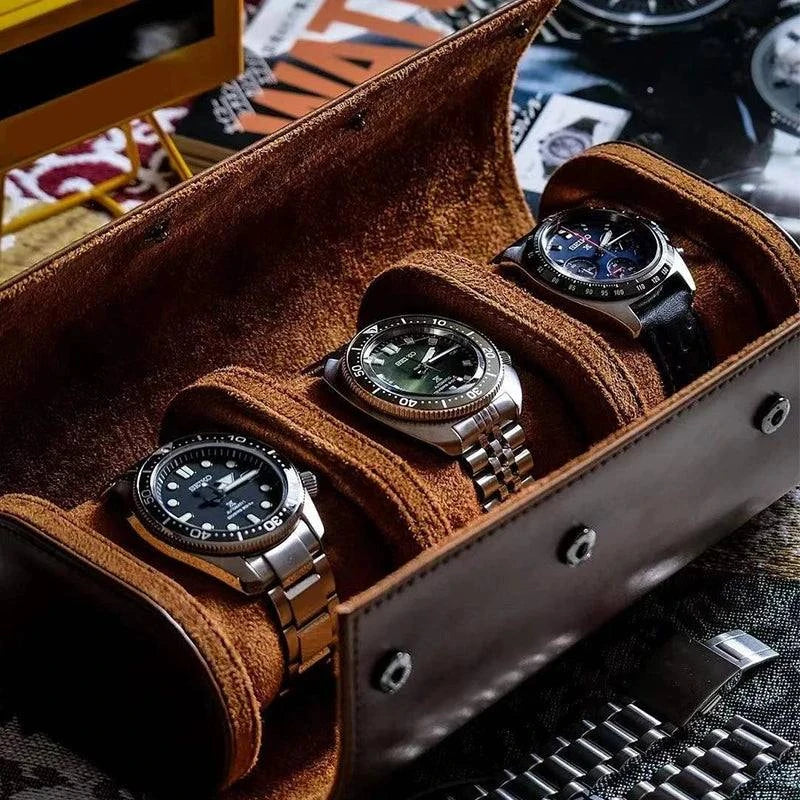 Frendorf | Vintage Leder 3-Slot Herren Uhrenbox für Reisen