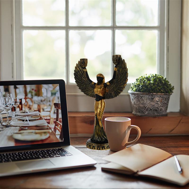 Ägyptische Halter Statue Göttin Isis Figur Skulptur Kerzenhalter Harz Dekor Metall Home Winged Theme Säule Antike