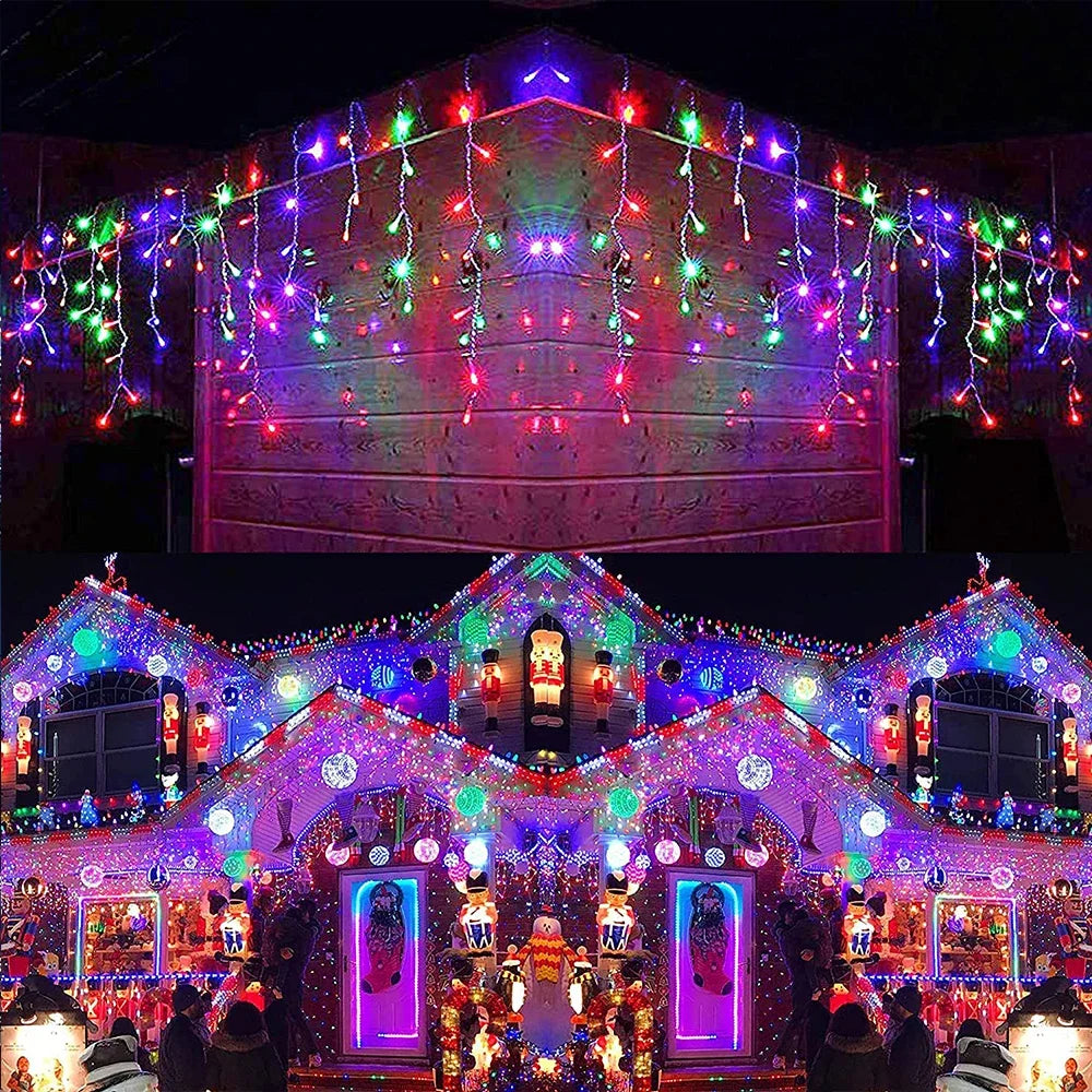 Curtcle | LED Eiszapfen Lichtervorhang Aussen | Stimmungsvolle Weihnachtsbeleuchtung (220V EU)