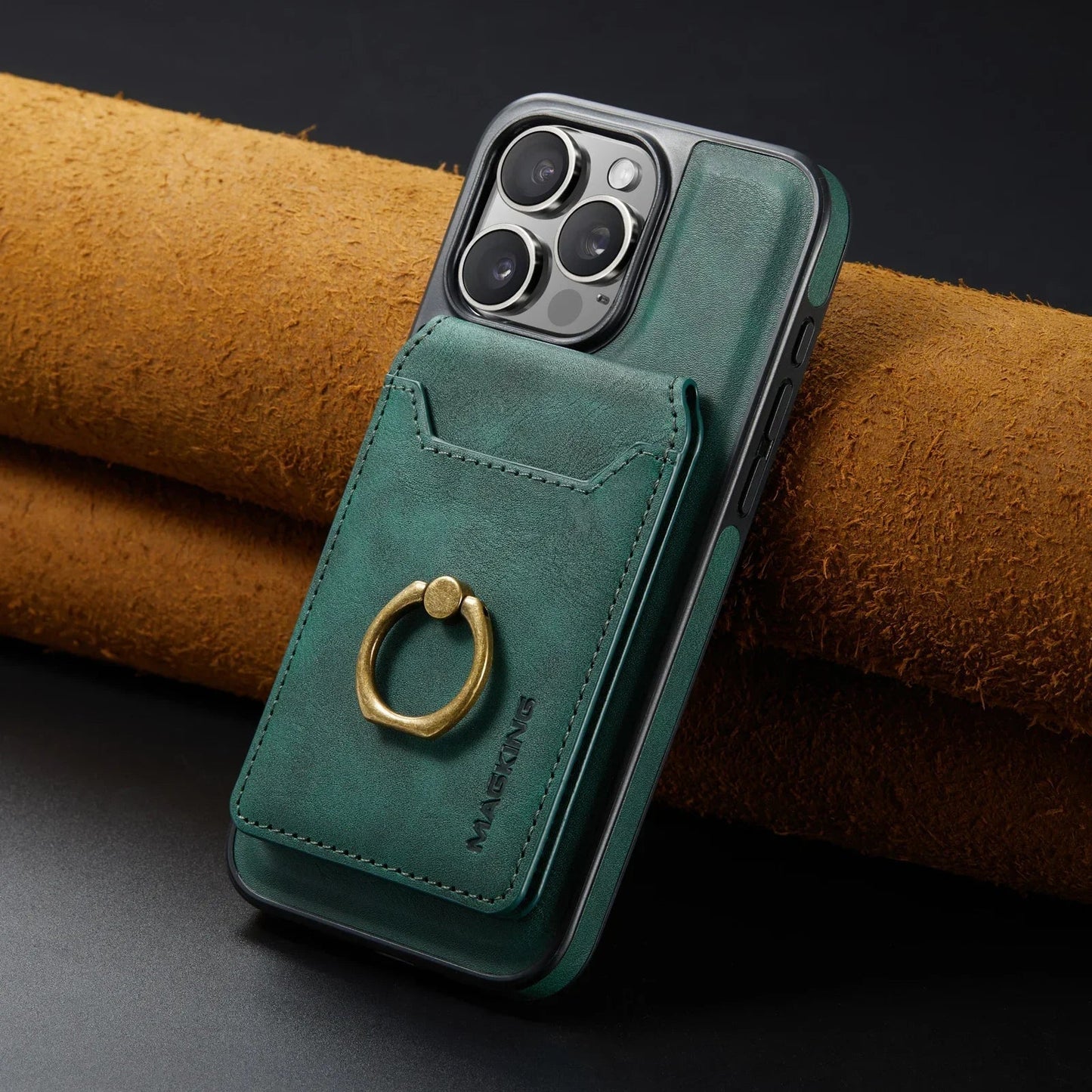 Frendorf | 2 in 1 abnehmbares Leder Karten Slot Ring Halter Wallet Case für iPhone 16 15 14 13 12 Pro Max Plus Magnetische vertikale Tasche Cover