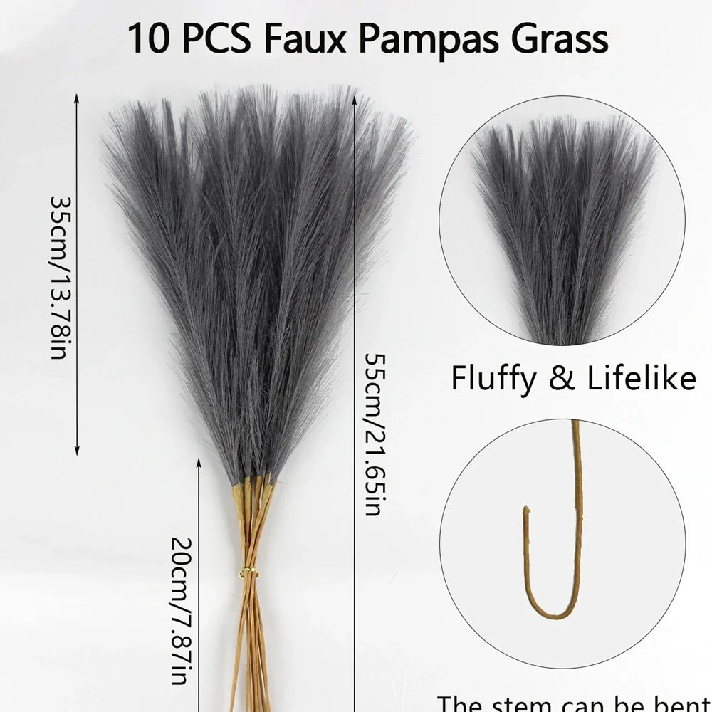 Frendorf | 10 Stück Künstliche Pampasgras Blumen – Fake Schilfpflanzen für DIY Blumenarrangements, Hochzeit, Zuhause und Weihnachtsdekoration