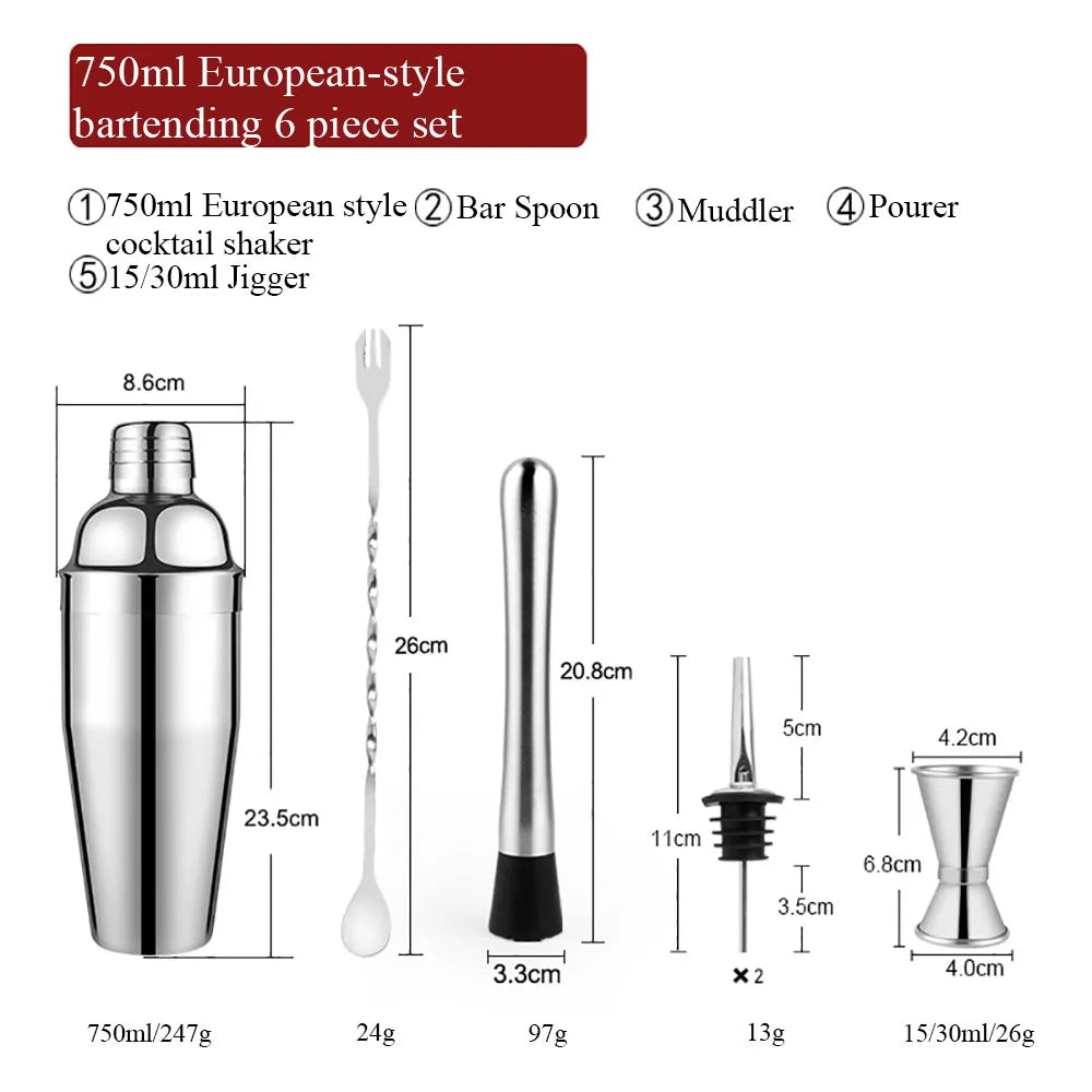 550 ml/750 ml Edelstahl Cocktail Shaker Mixer Trinken Barkeeper Set Bars Set Werkzeuge Mit Wein Regal Ständer Werkzeug für Geburtstag Geschenk