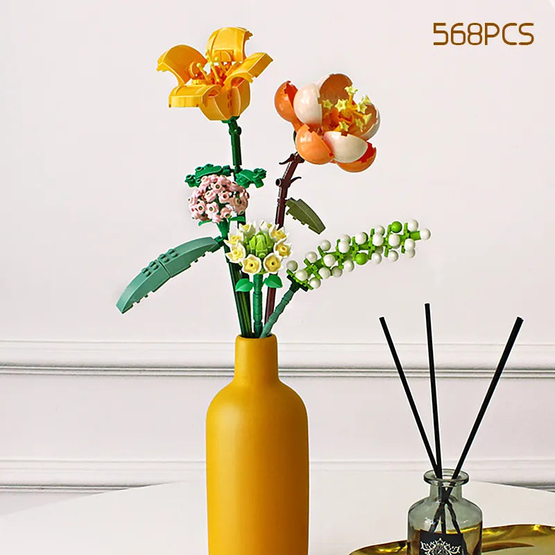 Romantisches Rosen Blumenstrauß Bauklötze Ideen Simulation Modell Steine Heimdekoration DIY Spielzeug für Mädchen Geschenke