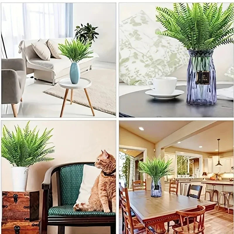 Frendorf | 10 Stück Künstliche Bostonfarn Pflanzen – Realistische Fake-Pflanzen für drinnen & draußen, Garten Zuhause, Frühlings- & Sommerdekoration