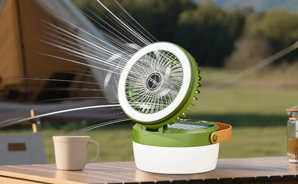 Frendorf | BreezeLight | Faltbare Solar-Campinglaterne mit Ventilator | 2-in-1 Zeltlampe & Kühlventilator