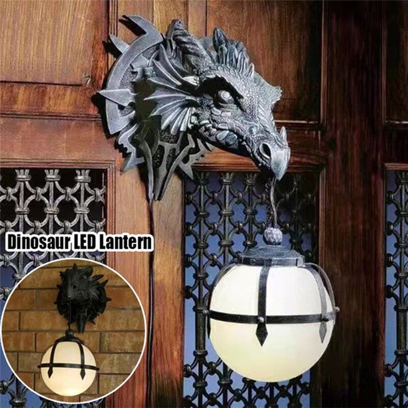 LED-Laterne mit Drachenkopf aus Kunstharz für einzigartige Halloween-Dekoration