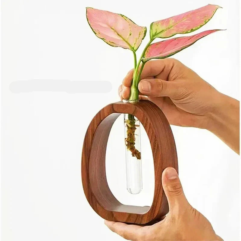 Frendorf | Bodenvase - Handgefertigter Holzrahmen Mit Klarer Glasvase Für Minimalismus