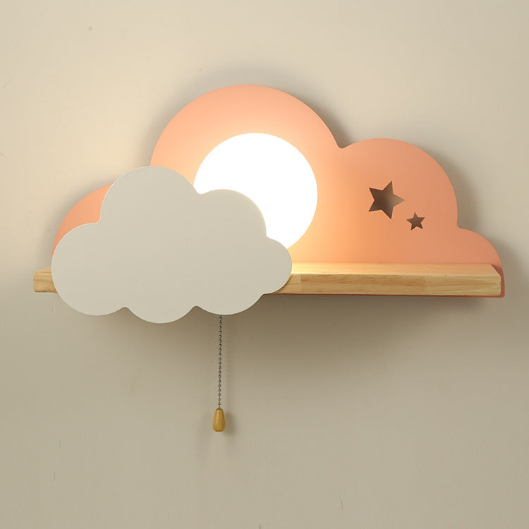 Nordische Macaron-Wolken-Wandleuchte aus Glas und Holz mit 1 Licht
