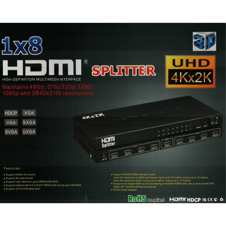 Frendorf | 1 x 8 4K x 2K 3840*2160/30HZ HDMI Splitter