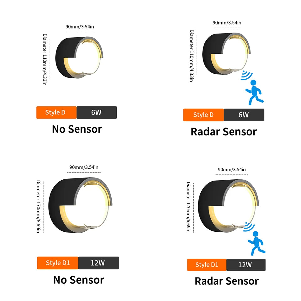 Frendorf | "Bewegungsmelder LED Wandleuchte – 6W/12W wandmontierte Lampe für Wohnzimmer, Schlafzimmer, Küche und Außengebrauch – AC85-265V"