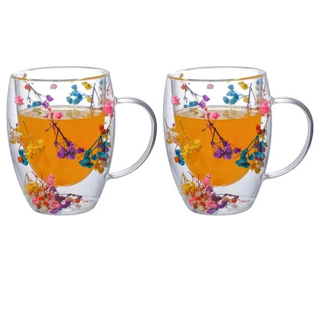 Frendorf | 2 Stück Trockenblumen Doppelt Wand Glasbecher
