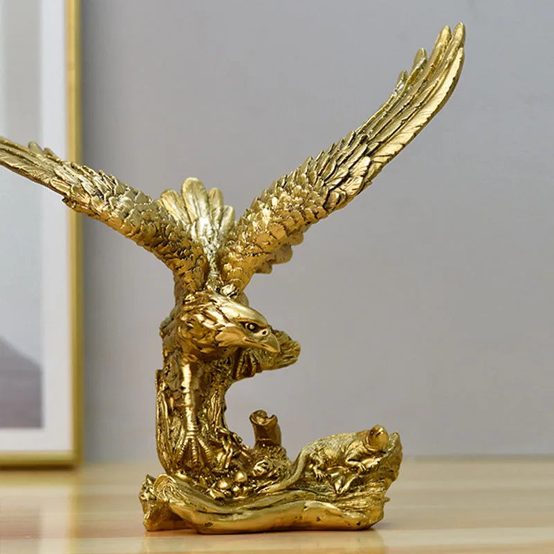 Resin Goldener Adler Statue Kunst Tier Modell Sammlung Ornament Zuhause Büro Schreibtisch Feng Shui Dekor Figuren einfach