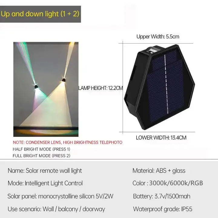 Frendorf | Außen Solar LED Wandlampe – IP54 wasserdichte Auf- und Abwärts Gartenlampe mit Solarpanel, ABS Konstruktion für Garten, Straße und Terrasse