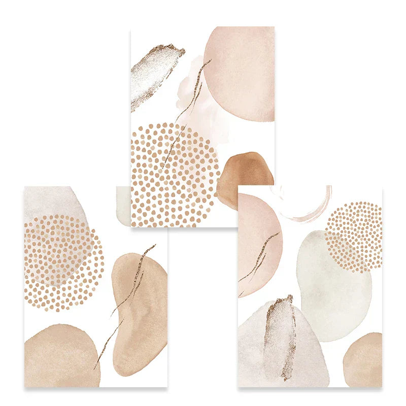 Frendorf | BohoBlush Aquarell Poster | Abstrakter Leinwanddruck in Beige, Rosa & Gold | Geometrische Wandkunst für Wohnzimmer & Dekoration
