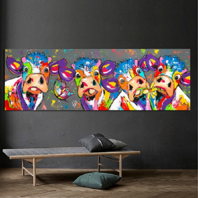 Bunte Kühe Wohnkultur Leinwandmalerei HD Druckerrahmenloses Gemälde Kern, Größe: 40×120cm
