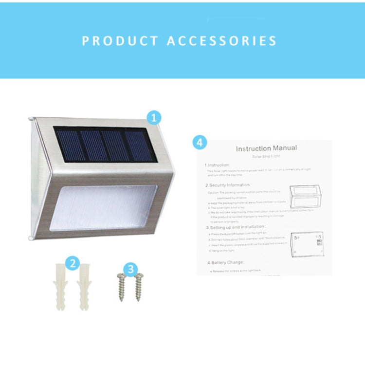 2PCS Solar Edelstahl 3 LED Treppen Wandlampe Außen Gartenzaun Licht (Weißes Licht)