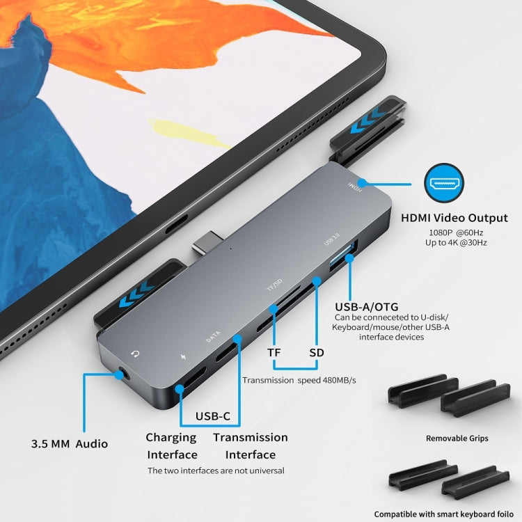 Frendorf | Für IPad Pro 7-in-1 HDMI 4K + 3,5 mm Audio + SD/TF + 1 USB 3.0 + USB-C/Type-C + PD USB-C Dockingstation