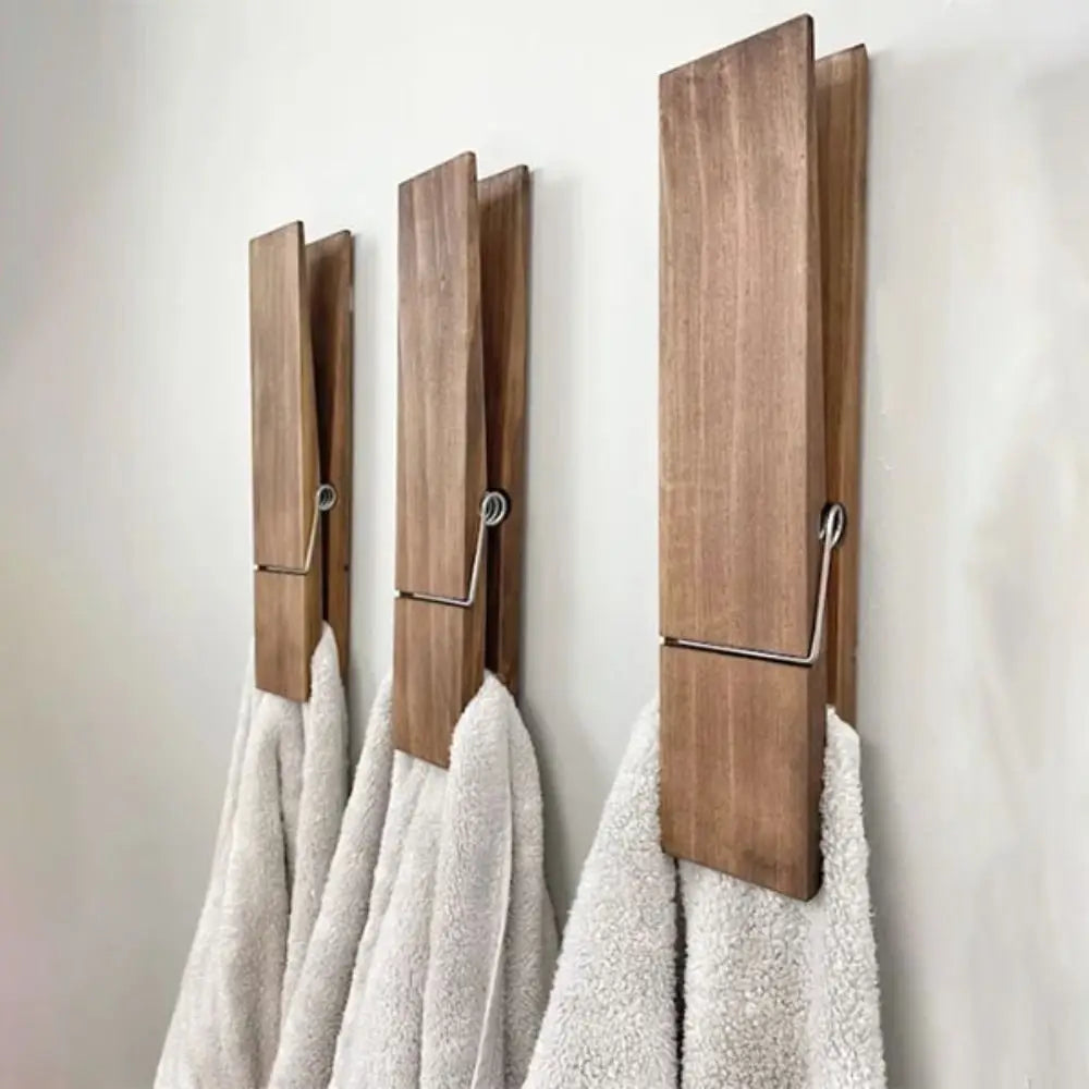 Wandmontierte Handtuchklemme – Ohne Bohren – Modernes Holzdesign – Starke Klebefläche