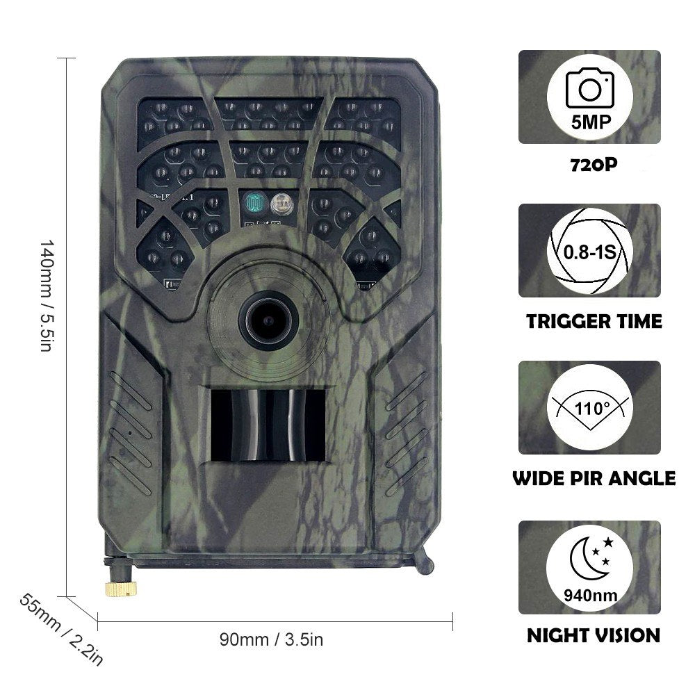 720P 5MP Trail- & Wildkamera - Bewegungsmelder Jagd- & Wildbeobachtung mit 46 LEDs Nachtsicht, IP54 Wasserdicht für den Außeneinsatz