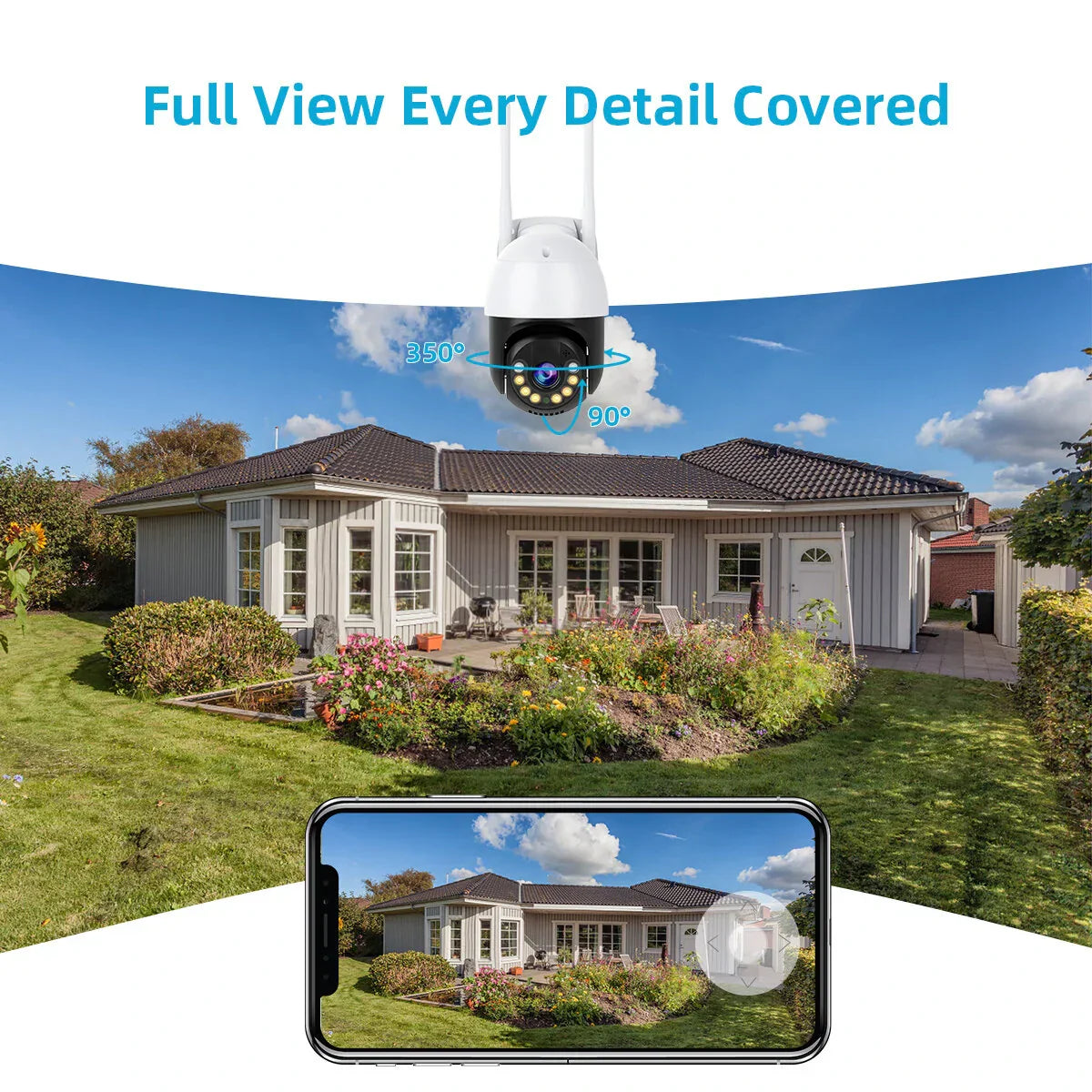 2MP WLAN PTZ Sicherheitskamera, AI Menschenerkennung, Nachtsicht, Zwei-Wege-Audio, IP66 wasserdicht, Fernbedienung