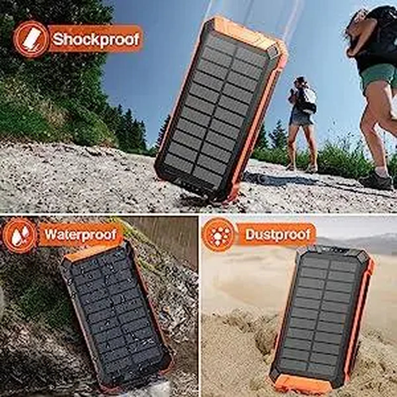 W22 Powerbank, kabelloses Ladegerät, integriert in 4 Kabel, sechs Ausgänge, 15 W, Schnelllade-Powerbank für alle Mobilgeräte, drei Eingänge, solarbetriebenes tragbares Ladegerät mit zwei Taschenlampen, Karabiner, Zubehör für Smartphones