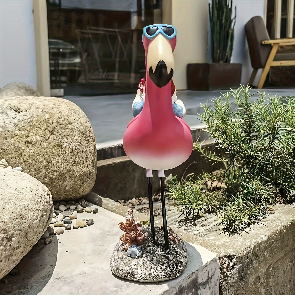 Flamingo chillende Gartenzwerg-Statue