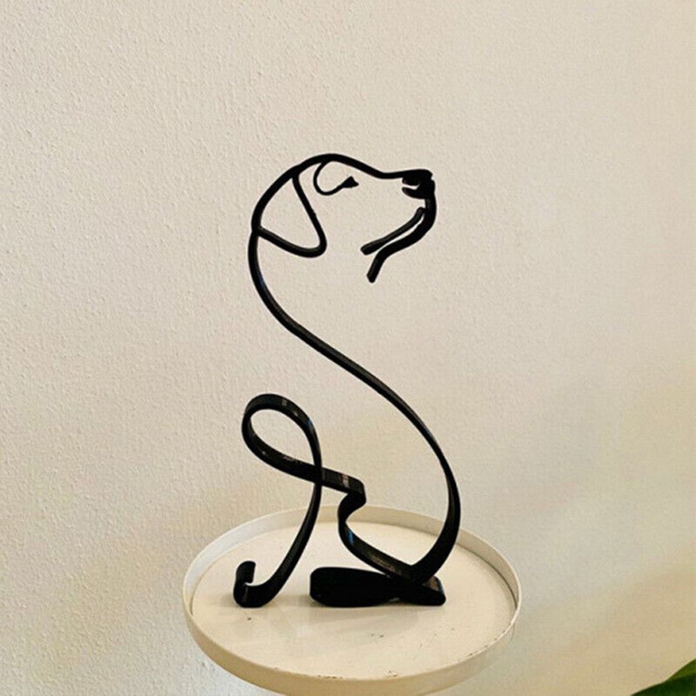 Tier Kunst Eisen Skulptur Retro Metall schwarze Linien Katze Hund Schreibtisch Ornament