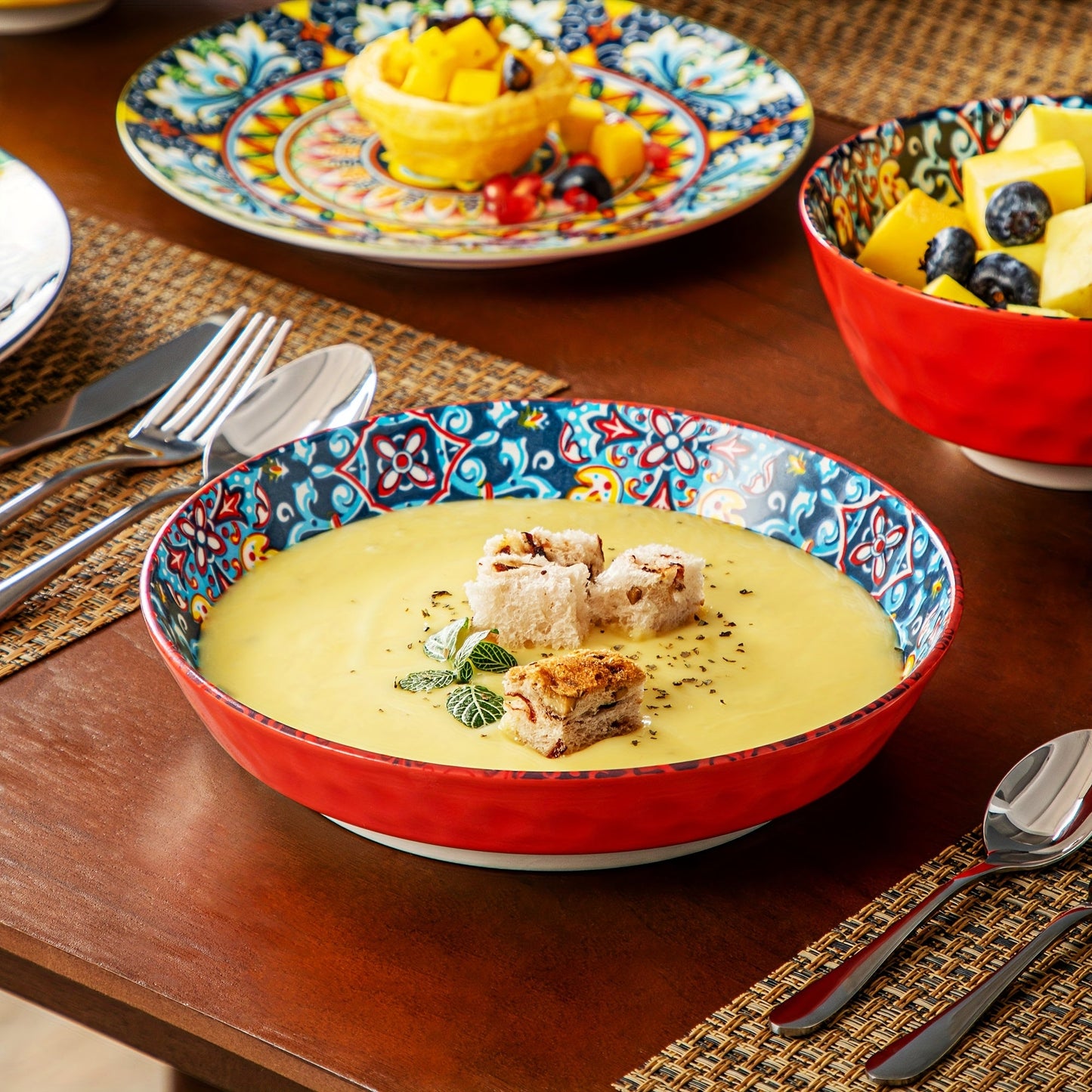 Frendorf | 24-teiliges Geschirrset – Steinzeug im Bohemian-Stil