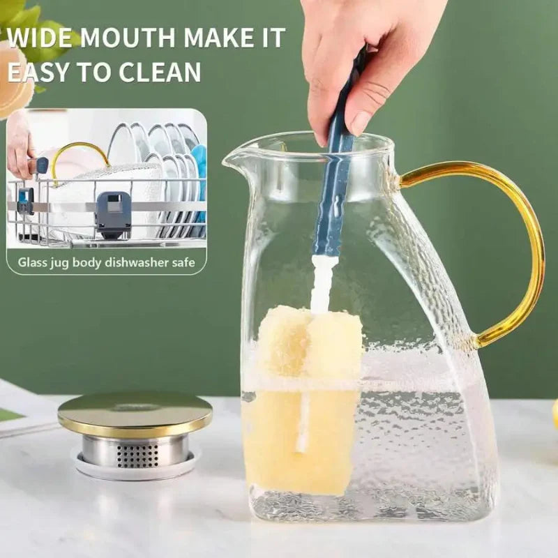 Frendorf | Borosilikatglas Krug mit Griff und Deckel Eistee Glaskrug