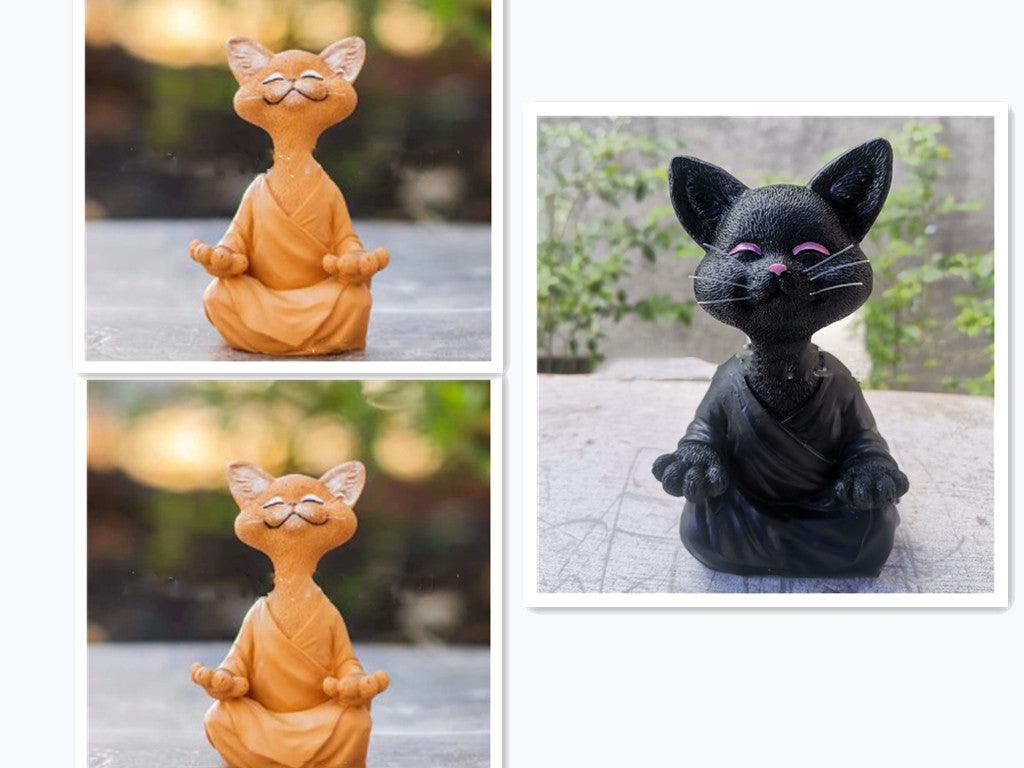 Verspielt Schwarze Buddha Katze Figur Meditation Yoga Sammlerstück Glückliche Katzen Dekor Zuhause Garten Dekoration Gartenornament