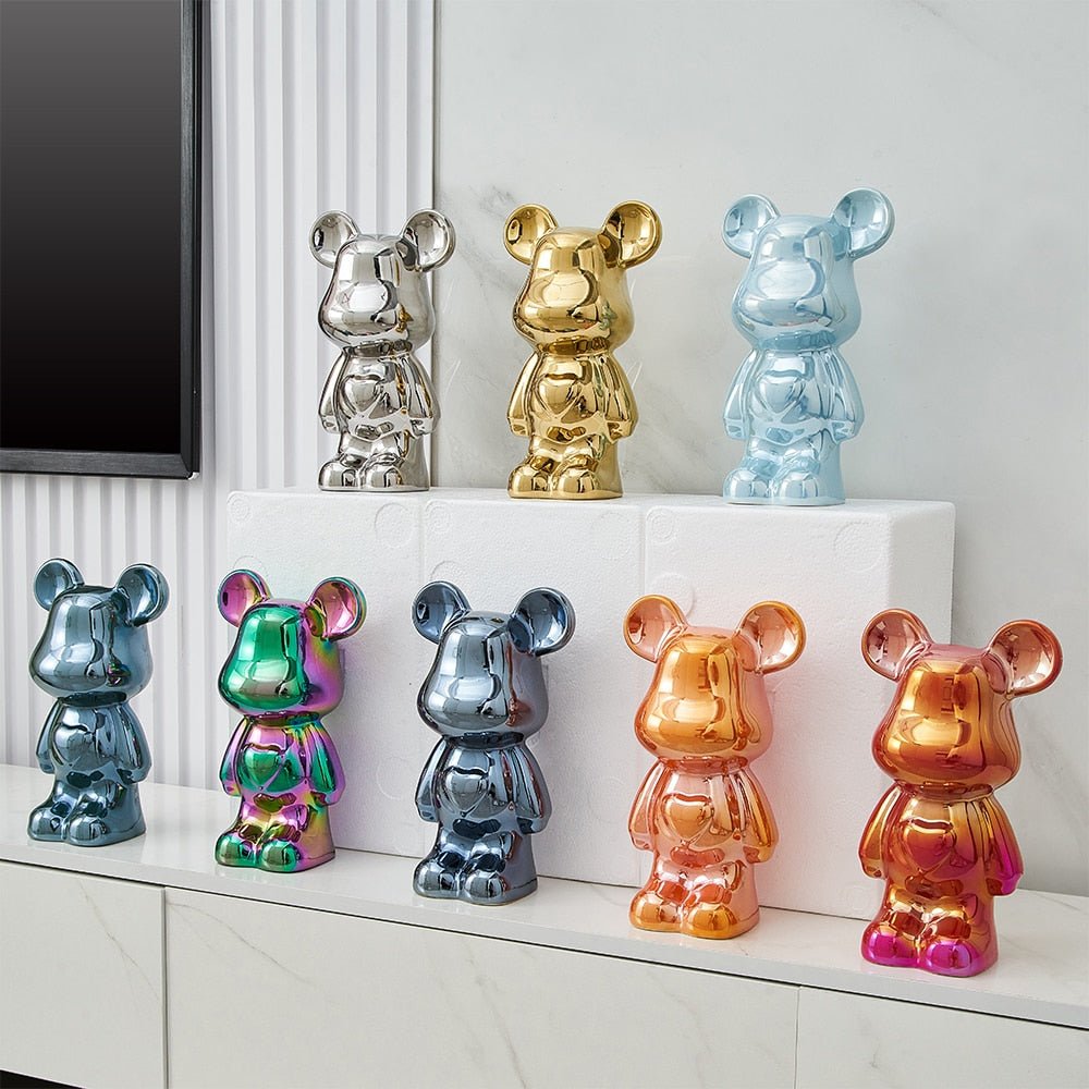 Bunte Keramikbären-Skulptur und Statue Sparschwein Schreibtischornament