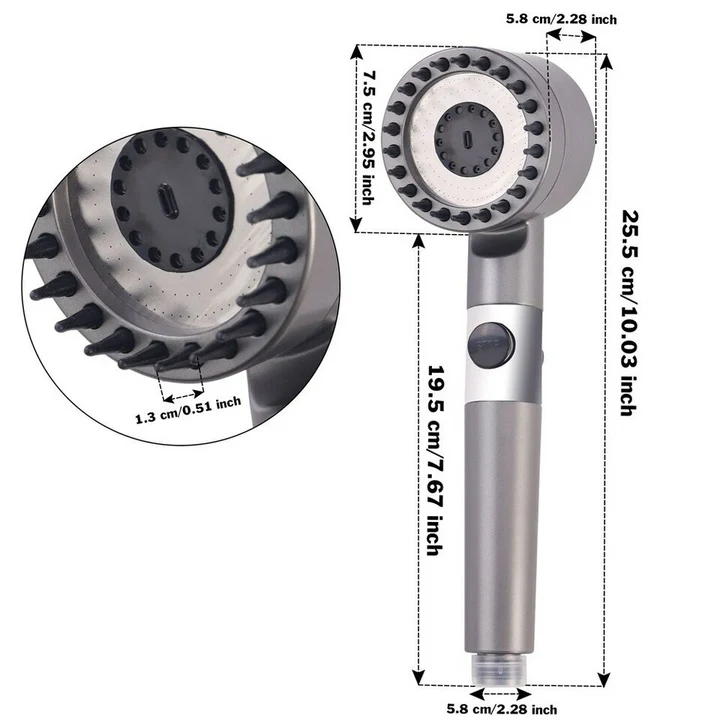 Hochdruck-Massageduschkopf - Handbrause mit 3 Strahlarten und Filtern