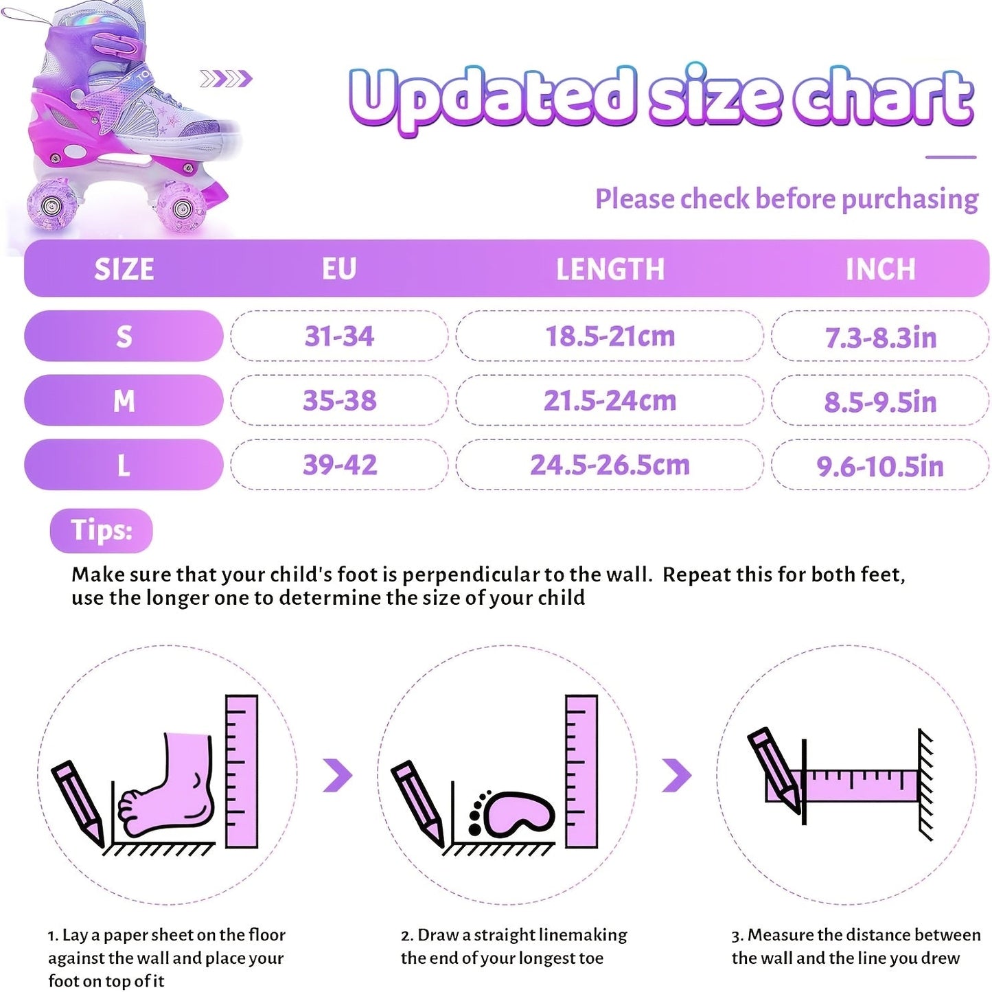 Frendorf | Verstellbare Rollschuhe für Kinder – Glitzernder Sternen Muster mit Licht Rädern