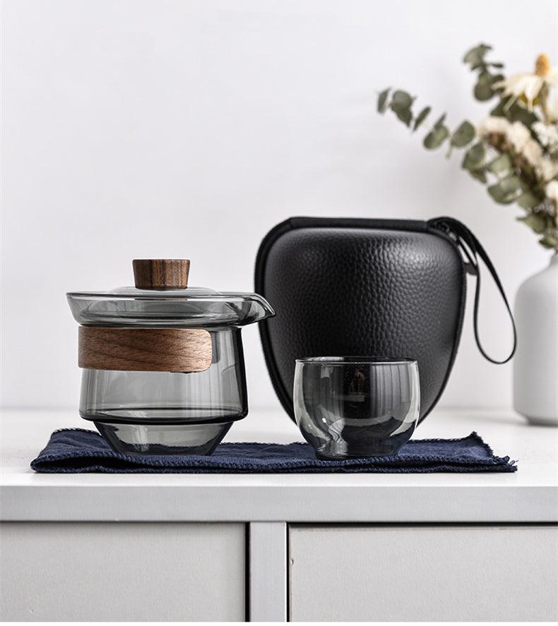 Hitzebeständige Teetasse | Schwarznussdeckel | Getöntes Glas