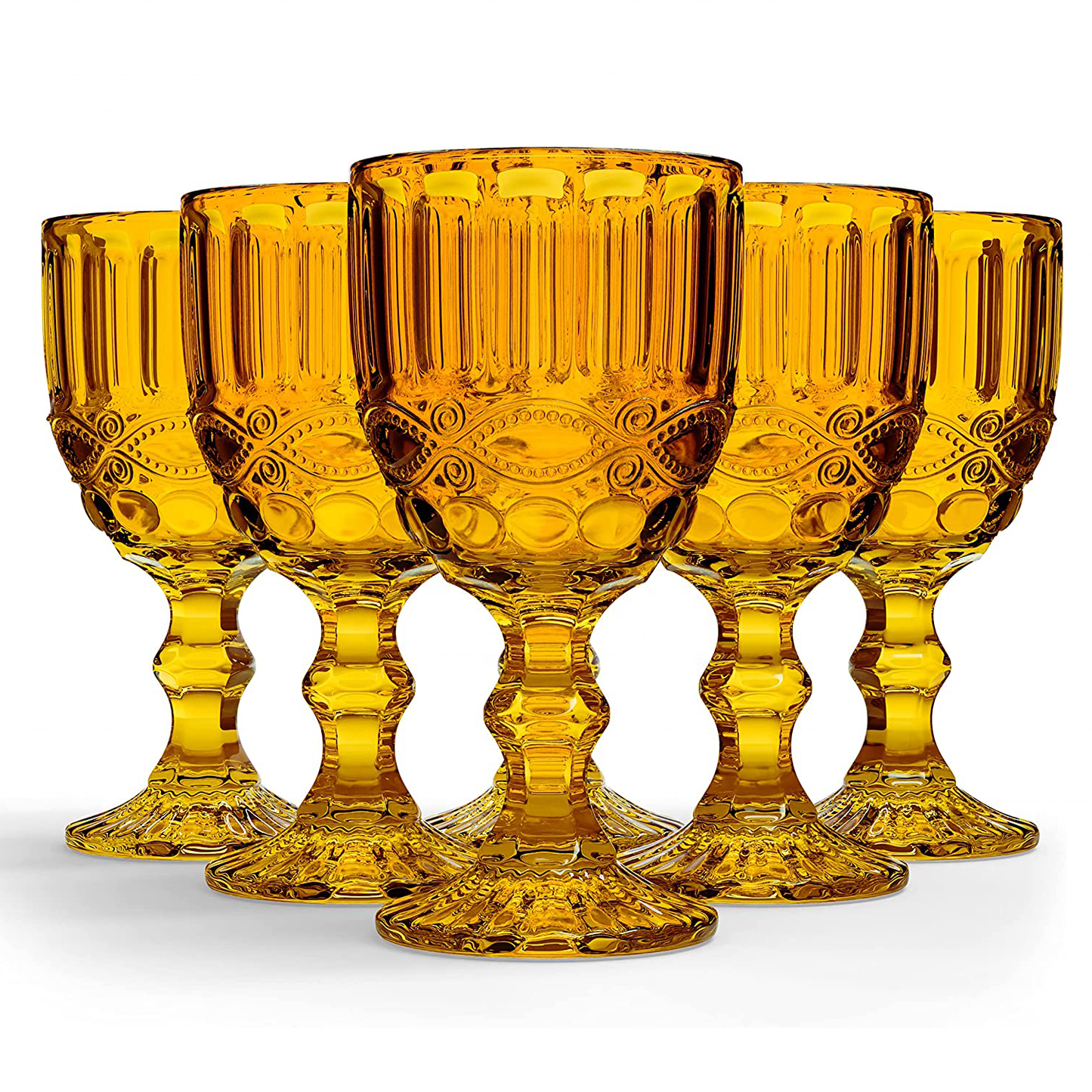 Frendorf | 300ml Graues viktorianisches Vintage-Weinglas-Set mit 6 Stück - Elegantes Glaswaren für Wein und Getränke