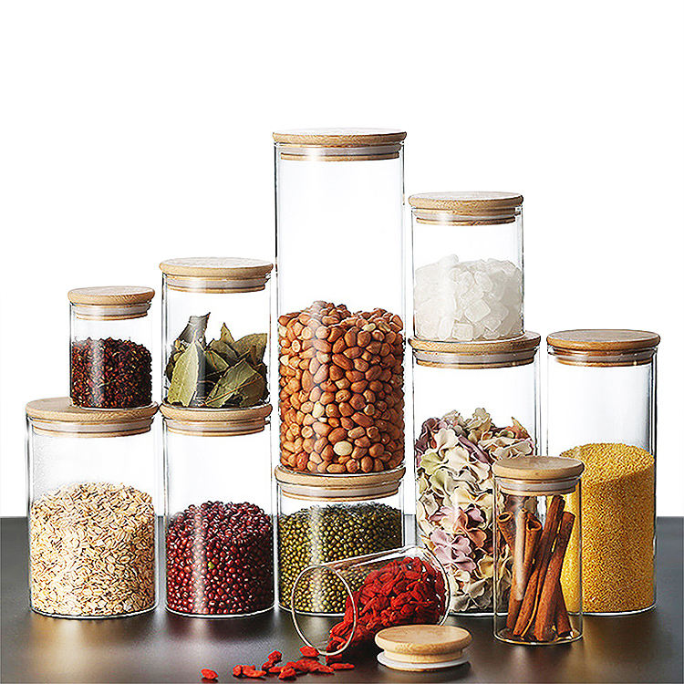 Frendorf | 200ml Zylinder Aufbewahrungsglas mit Bambusdeckel