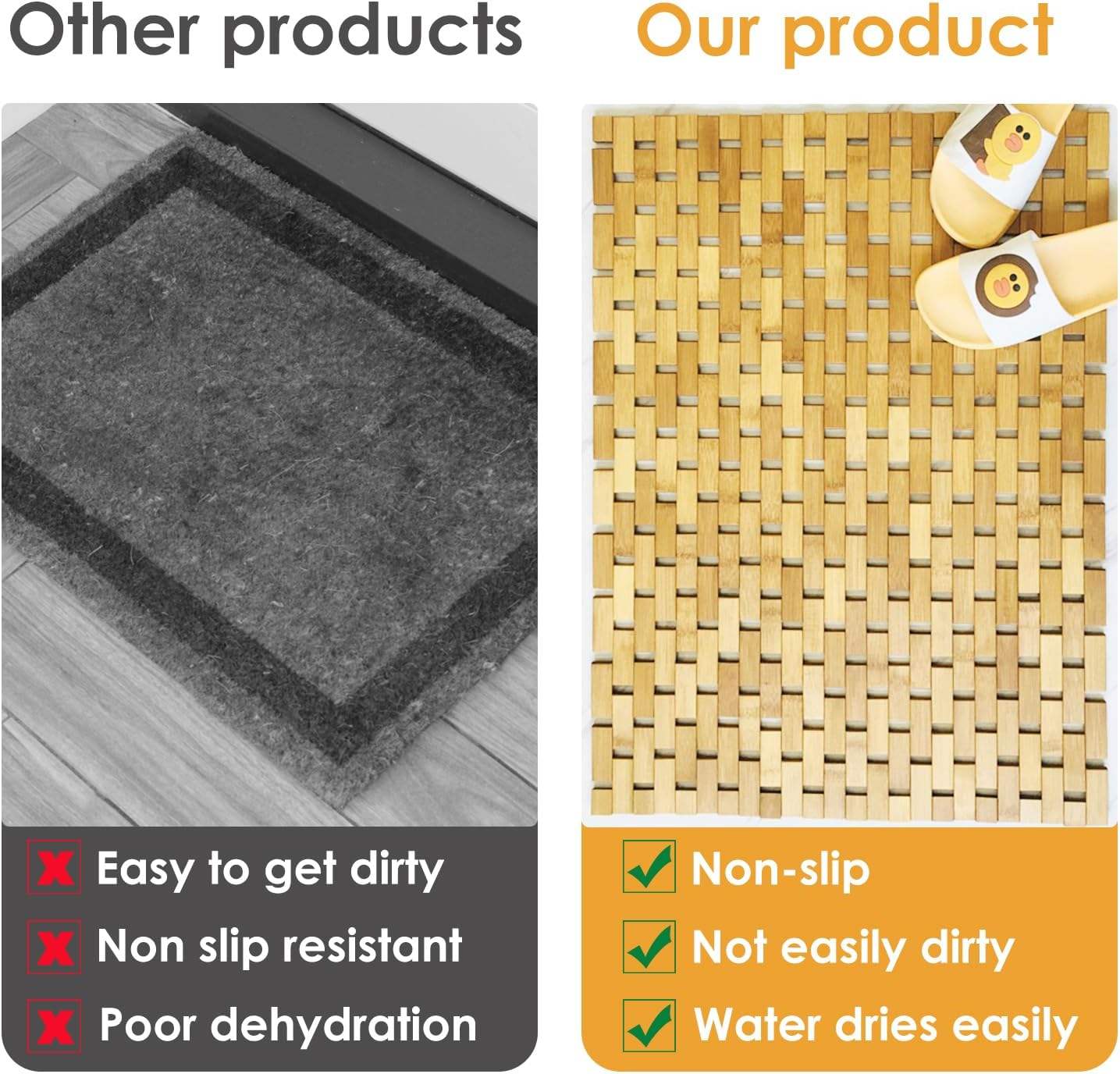 Frendorf | Bambus-Badmatte Rutschfest Wasserabweisender Läuferteppich Für Badezimmer Naturholz Badezimmer Dusche Fußteppich Rutschfester Stoff