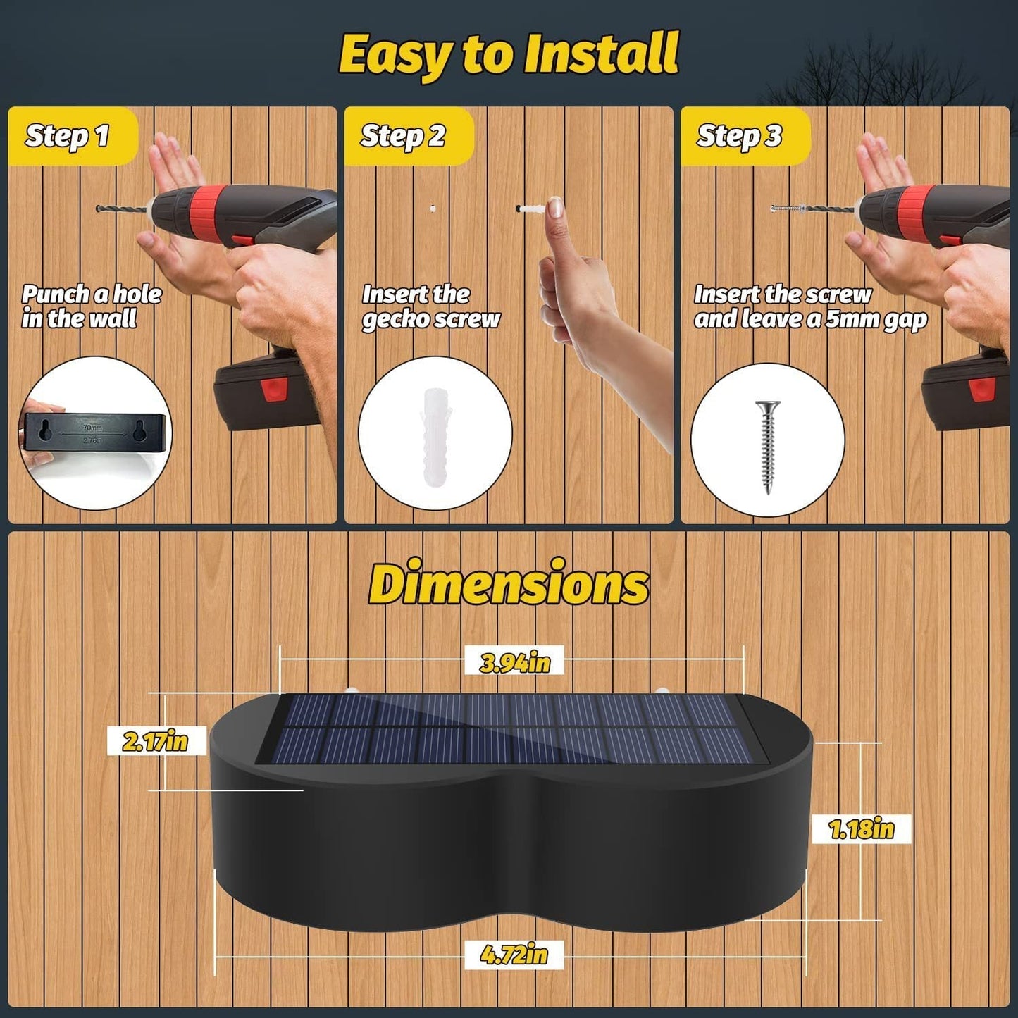 Solarzaunlichter Außeneigenwandlichter Wasserdicht IP65, Warmweiß & RGB 8 spezifische feste Farben für Zaun Wand Schritt Deck Patio
