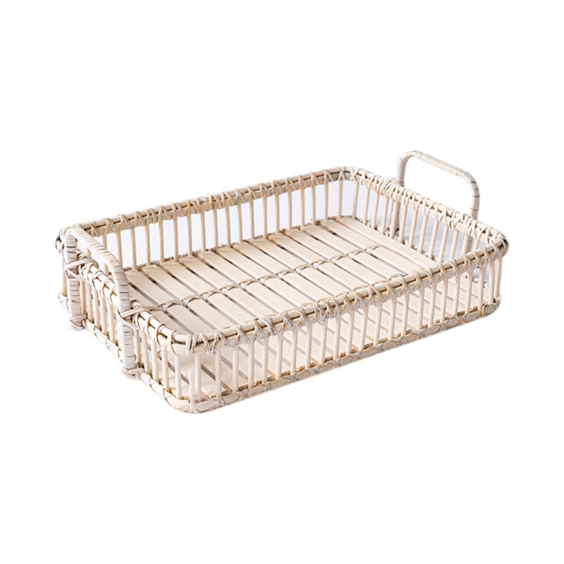 Frendorf | CaneCraft Rechteckiges Handgefertigtes Rattan Tablett | Boho-Design | Vielseitiges Serviertablett | Natürlich & Stilvoll