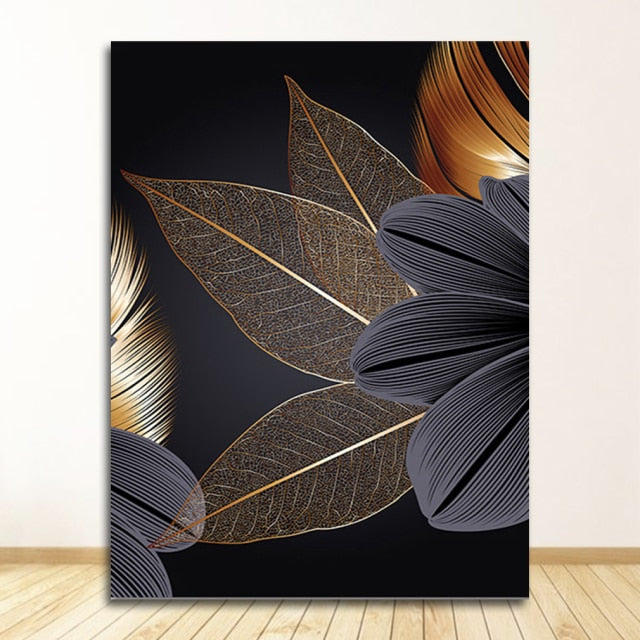 Frendorf | AureliaLeaf Golden Canvas Poster | Natur-Inspirierte Wandkunst | Elegantes Blattdesign | Dekor für Zuhause