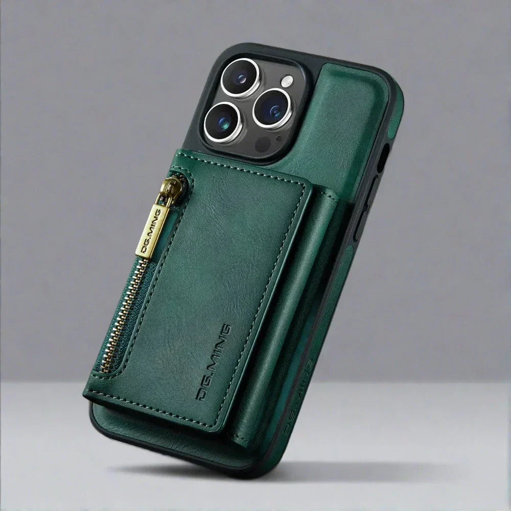 Frendorf | RFID iPhone Wallet Hülle | Abnehmbare magnetische Leder-Autohalterung Stoßfeste Hülle