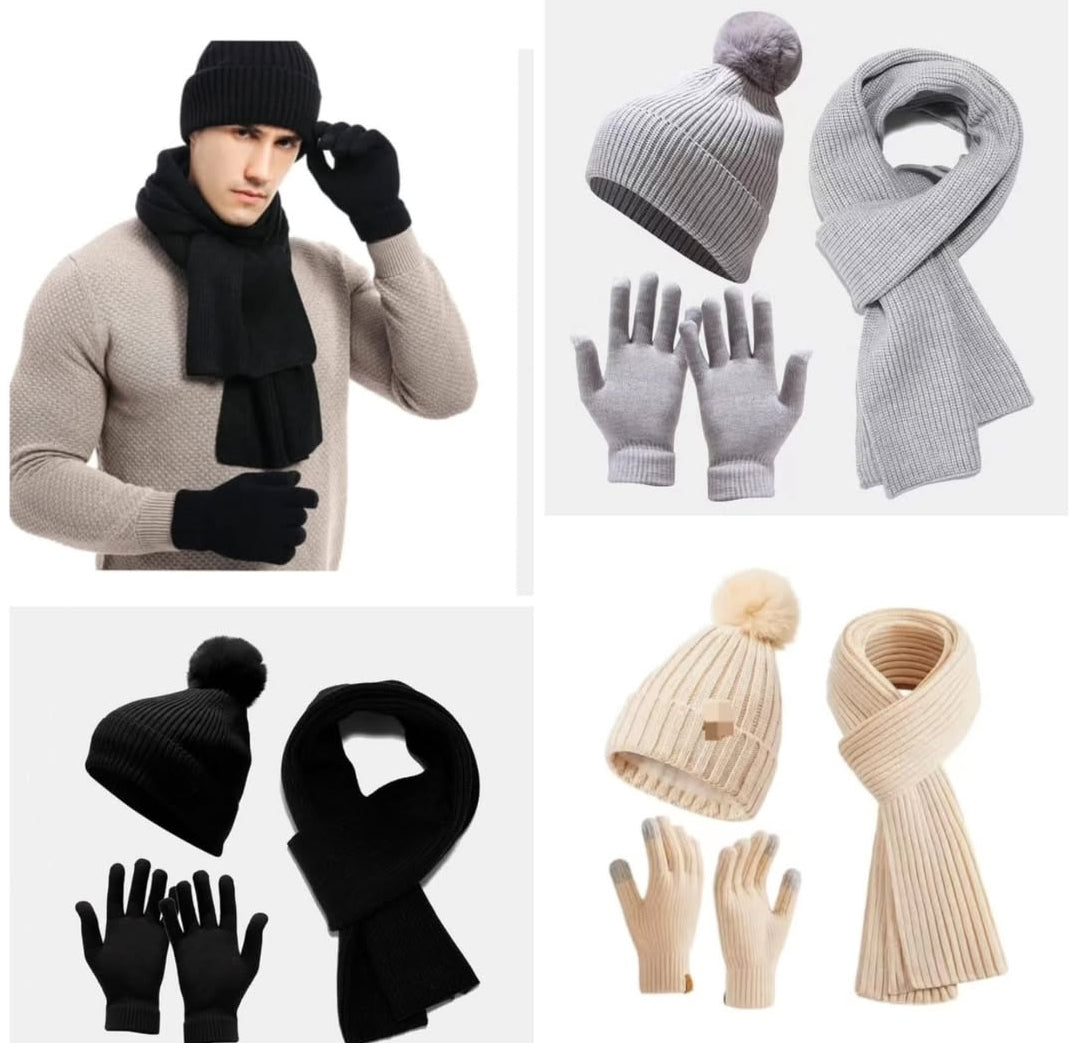 Frendorf | 3 in 1 Winter Erwachsene Beanie Hüte, Schal Set und Handschuhe
