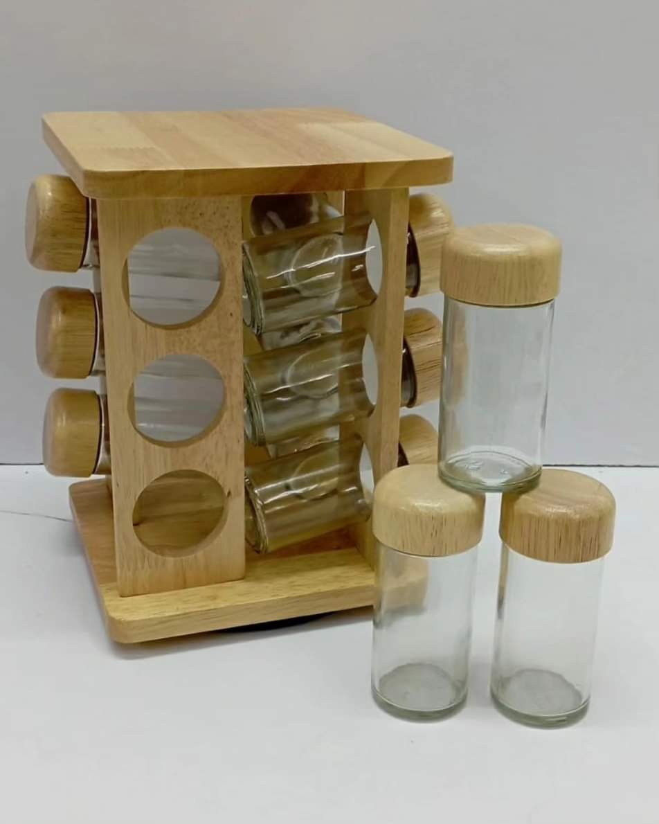 Frendorf | 12 Stück Drehbarer Bambus Gewürzregal