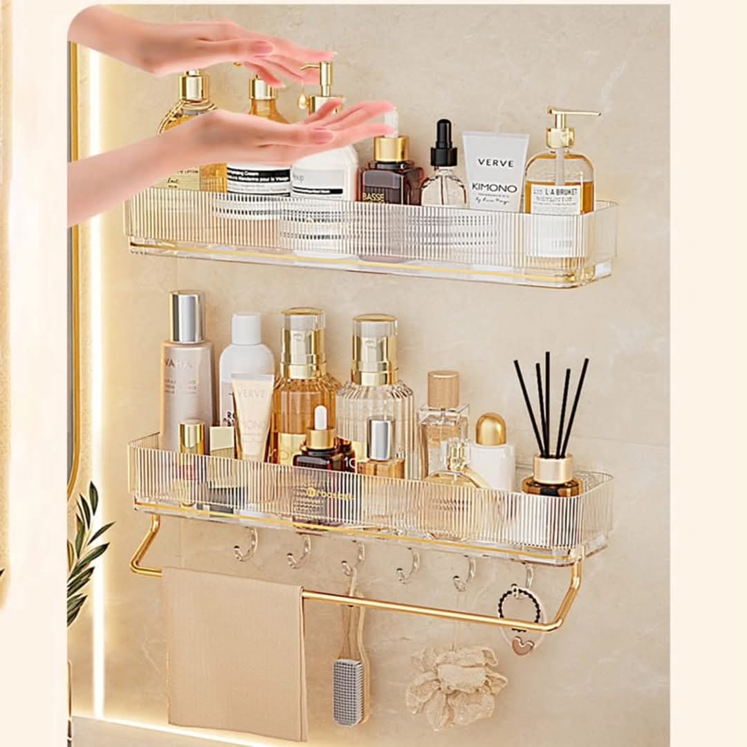 Frendorf | Badezimmerregal mit Handtuchstange und 6 Haken