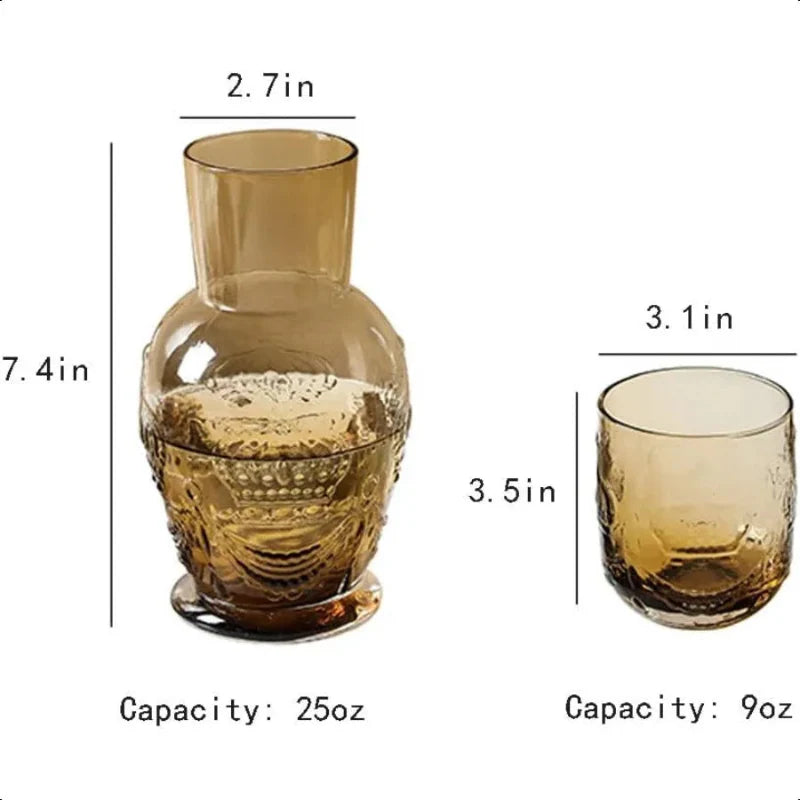 Frendorf | Becher Glas Krug und Tasse Retro Krone Relief Glas Wasser Karaffe