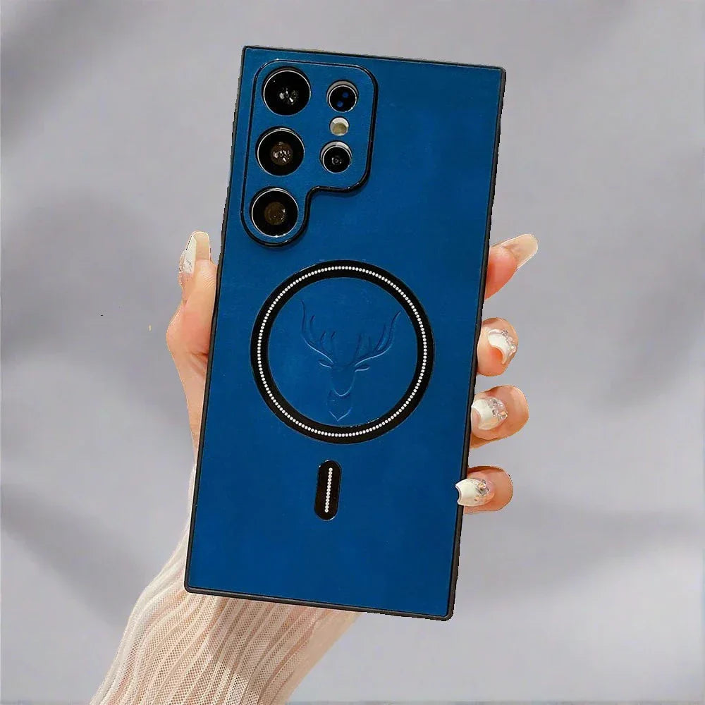 Frendorf | Lederhülle für Samsung-Telefon | Magnetische kabellose Ladehülle