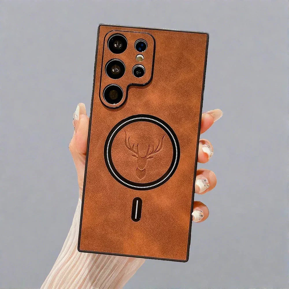 Frendorf | Lederhülle für Samsung-Telefon | Magnetische kabellose Ladehülle